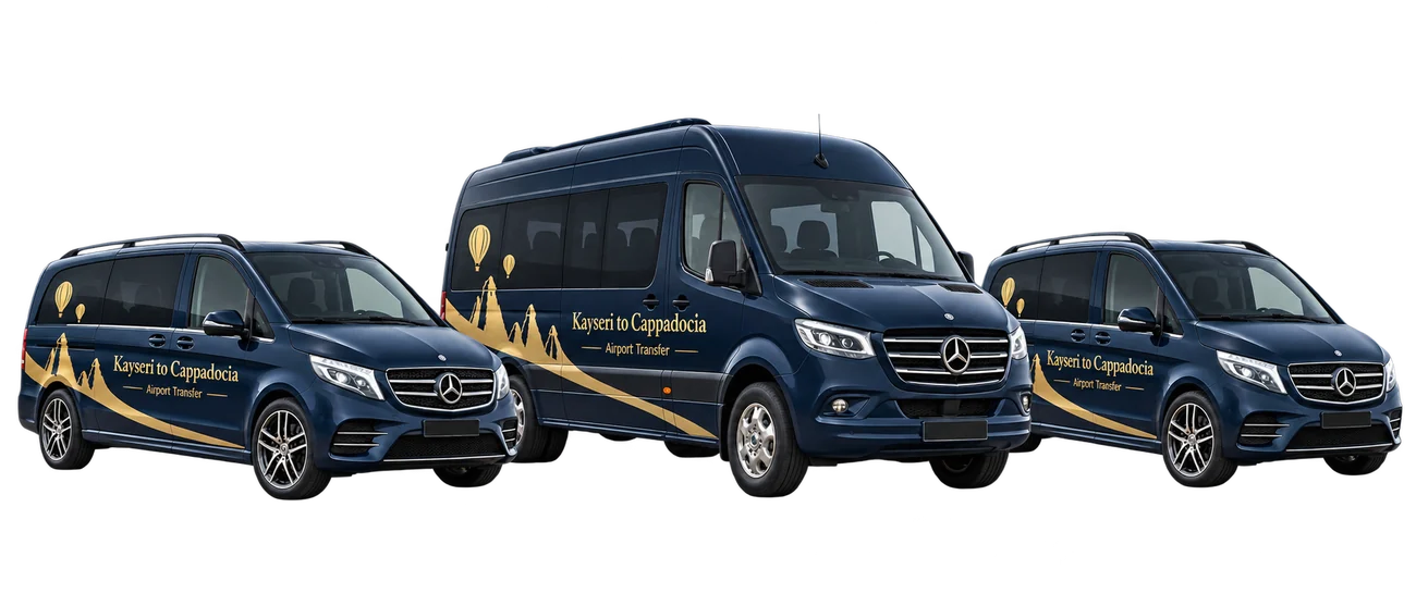 Transfer fleet with two Mercedes Vito vehicles and one Mercedes Sprinter for Kayseri Airport to Cappadocia transfers